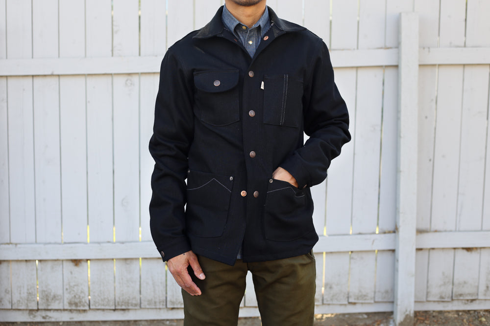 BLACK DENIM CHORE AND SEAWEED TROUSERS