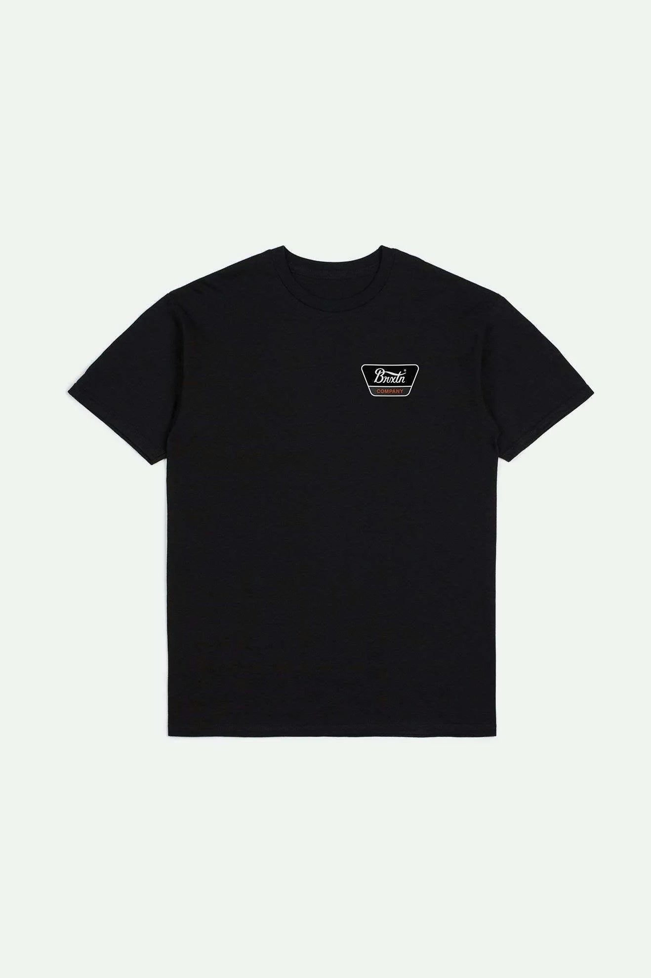 Front of Brixton Men's Linwood Short Sleeve Tailored Tee - Black/Orange/White