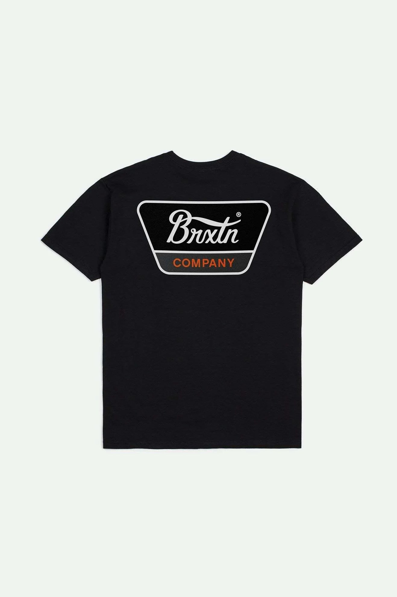 Back of Brixton Men's Linwood Short Sleeve Tailored Tee - Black/Orange/White