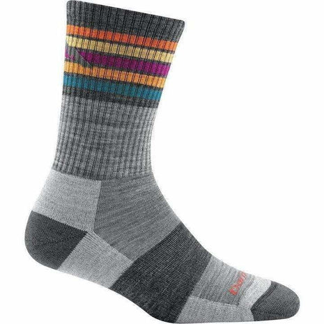 Gray sock with colorful stripes on a white background