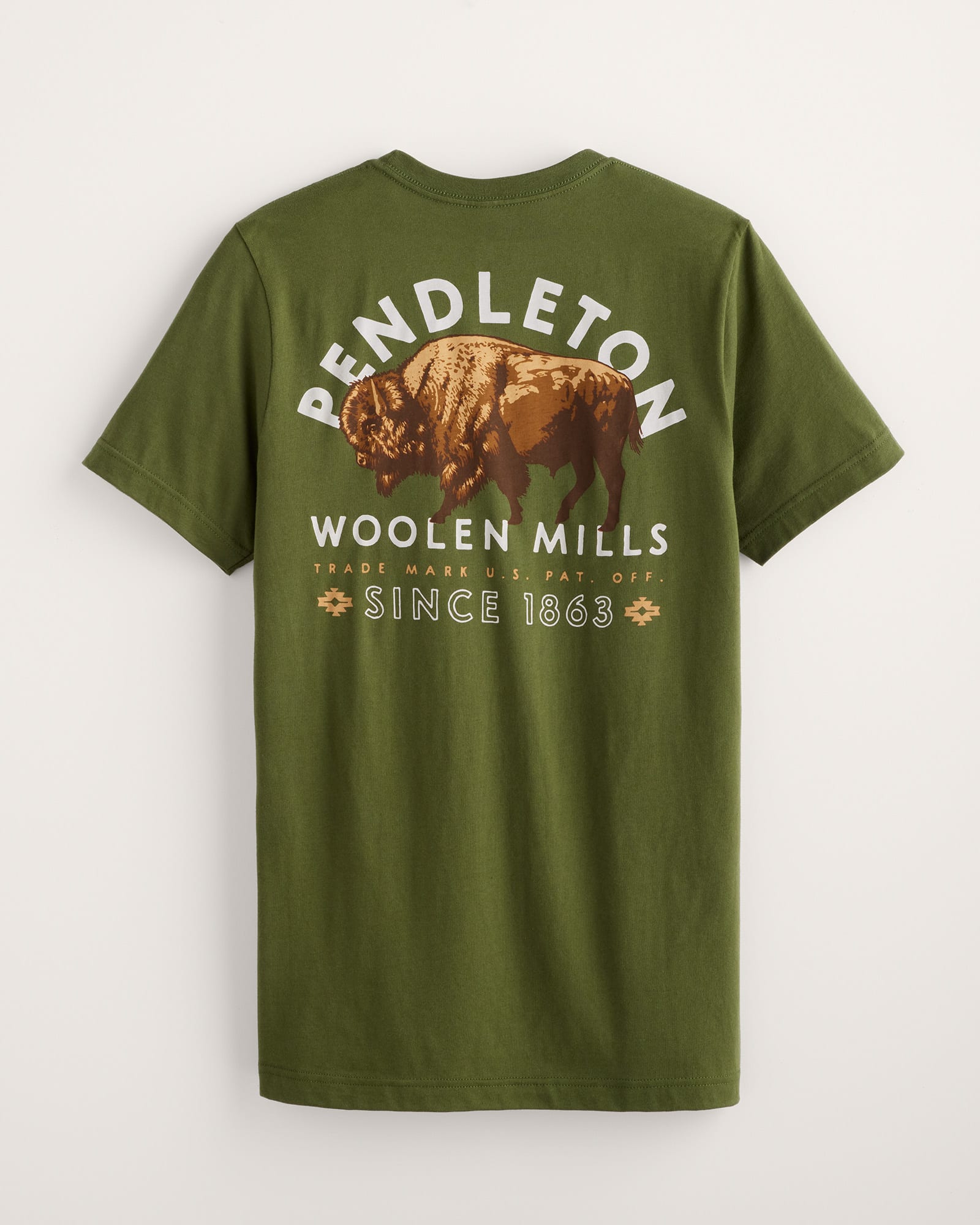 Green t-shirt with Pendleton Woolen Mills logo featuring a bison on a white background