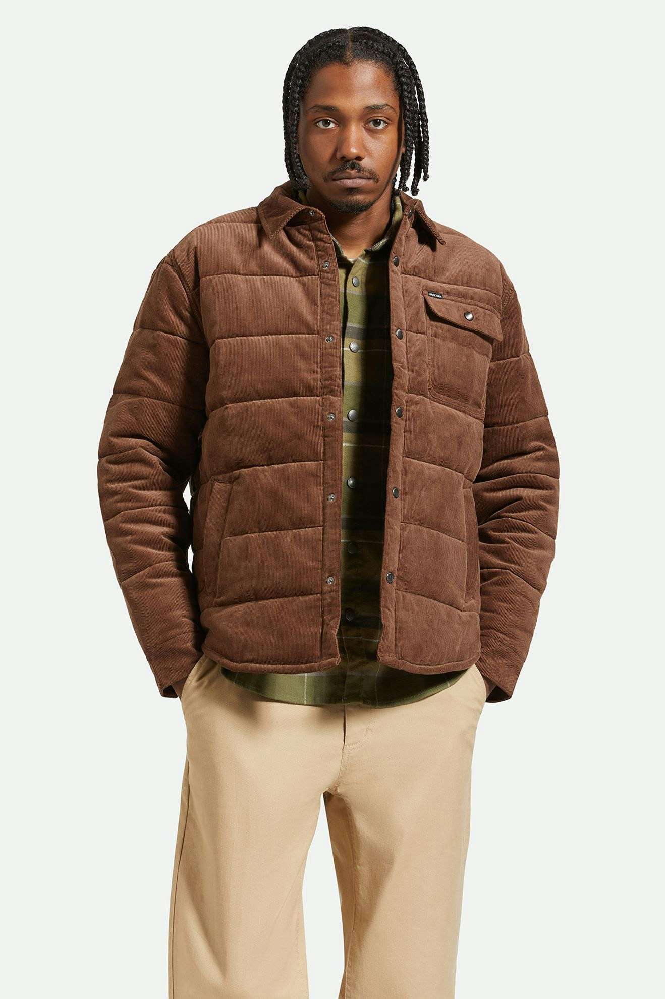 Model Photo of Brixton Men's Cass Jacket - Pinecone Brown Cord