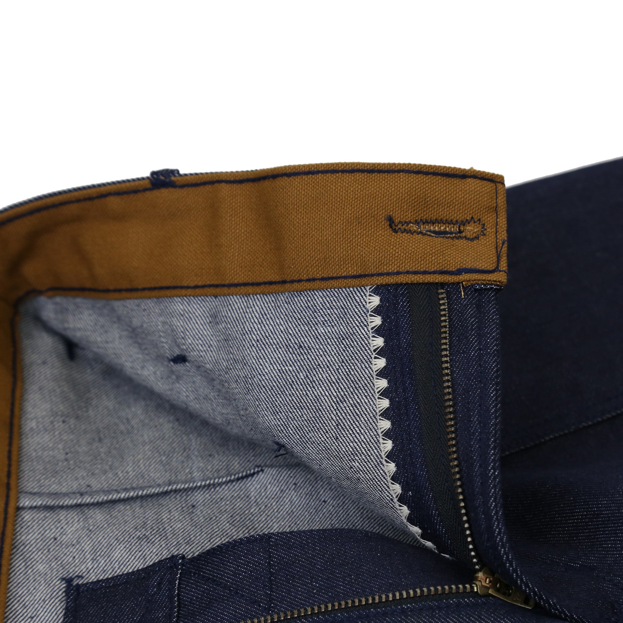 Interior Waistband Detail of Mariner Unisex Men's Full Leg 12.75 Oz Classic Indigo
