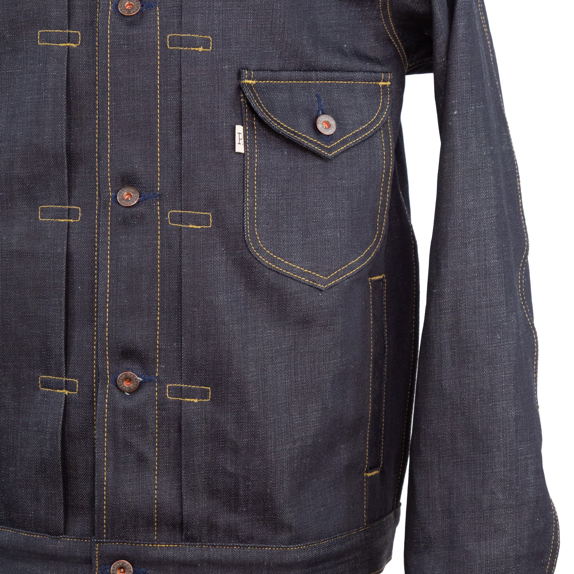 Front Chest Pocket Detail of Type 1 X113 13.25 Oz Denim Jacket