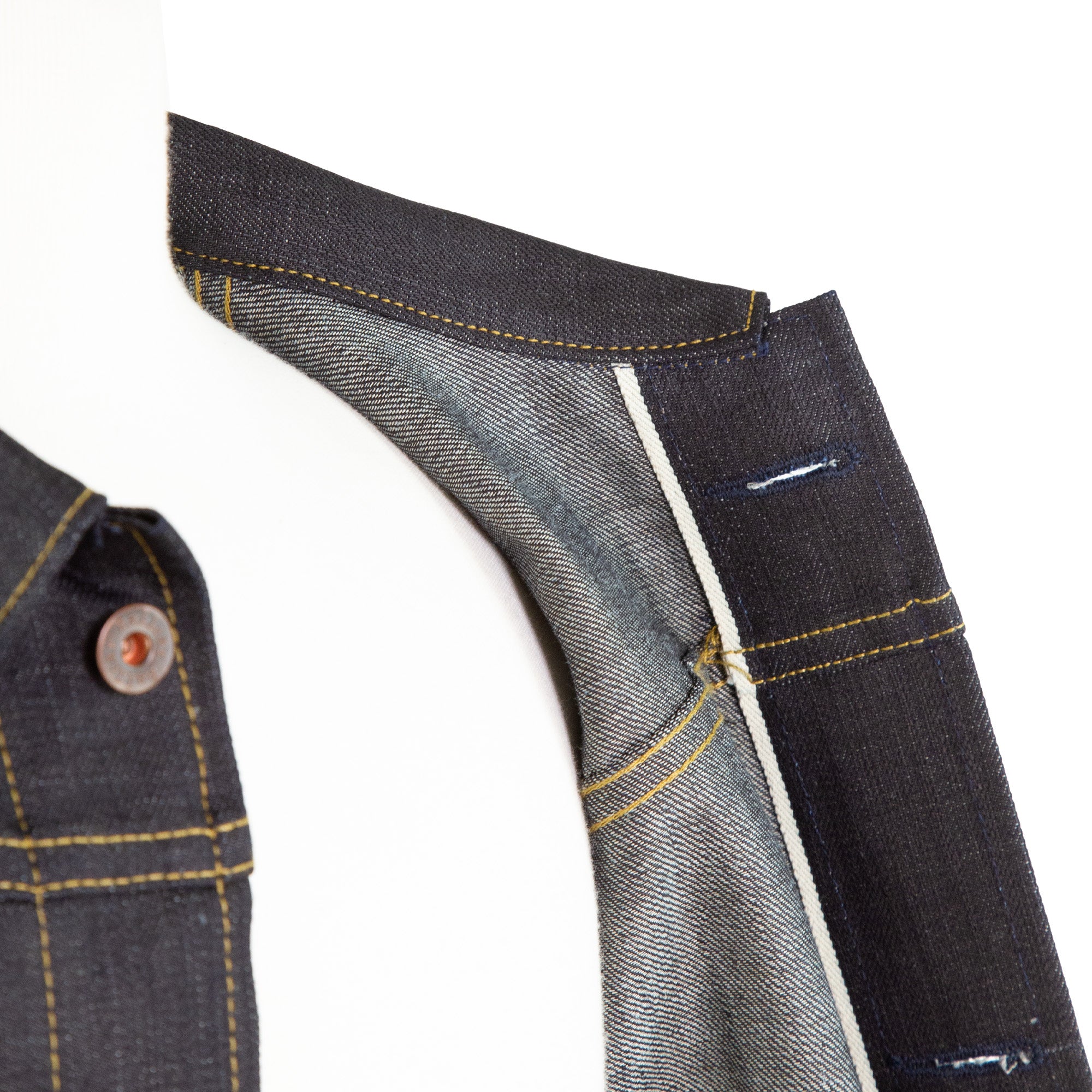 Placket Selvedge Detail of Type 1 X113 13.25 Oz Denim Jacket