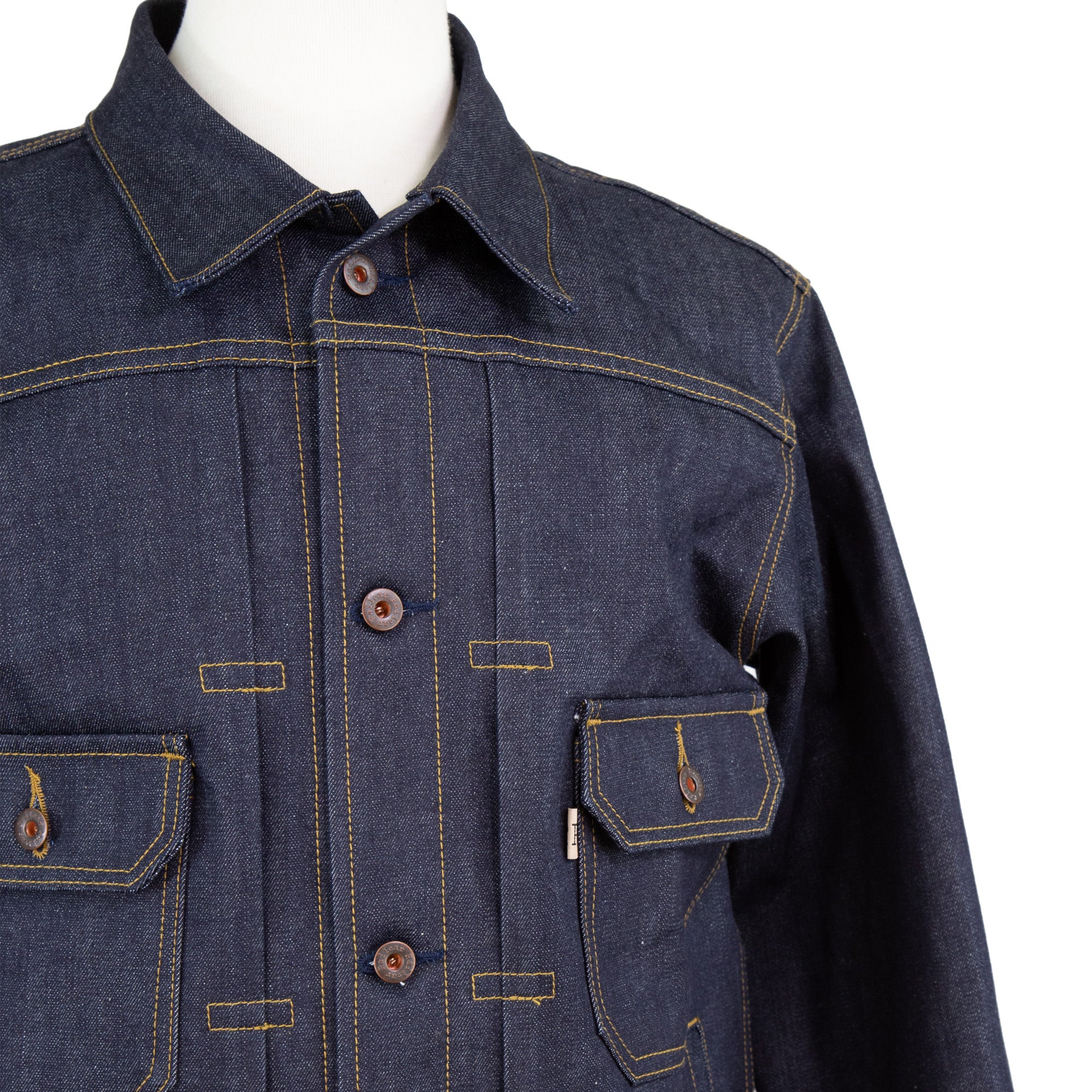 Chest Detail of Type 2 X110 13.5 Oz Classic Indigo Selvedge Jacket