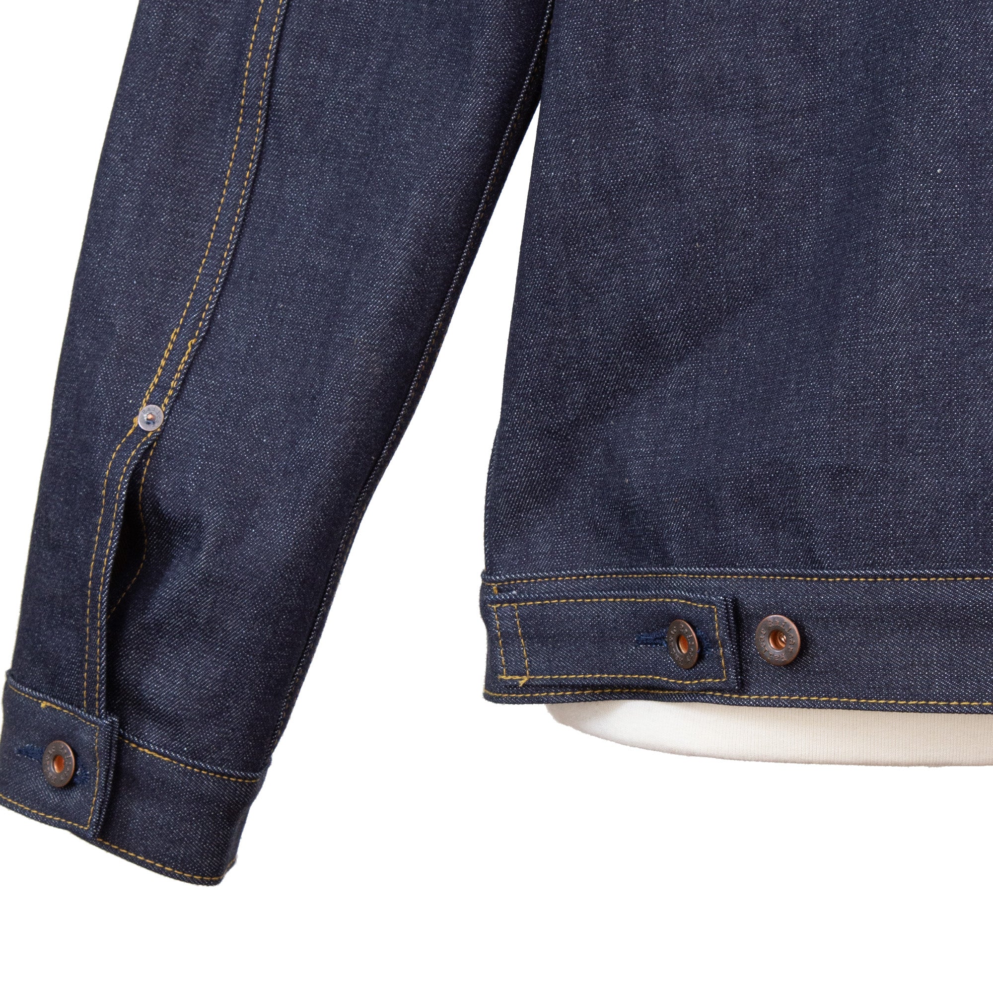 Cinch Detail and Sleeve of Type 2 X110 13.5 Oz Classic Indigo Selvedge Jacket