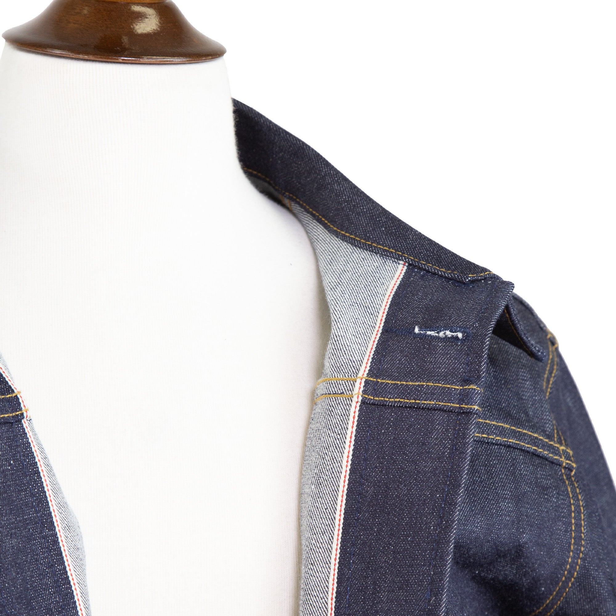 Placket Selvedge Detail of Type 2 X110 13.5 Oz Classic Indigo Selvedge Jacket