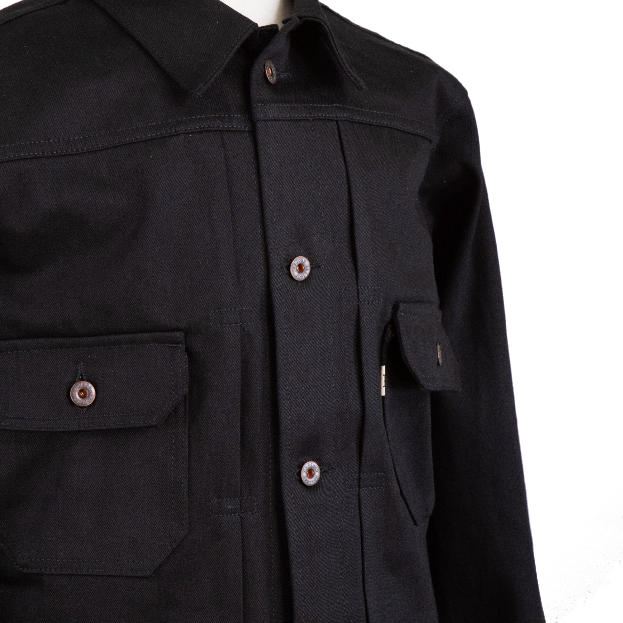 Chest Detail of Type 2 X111 13.5 Oz Double Black Selvedge Jacket