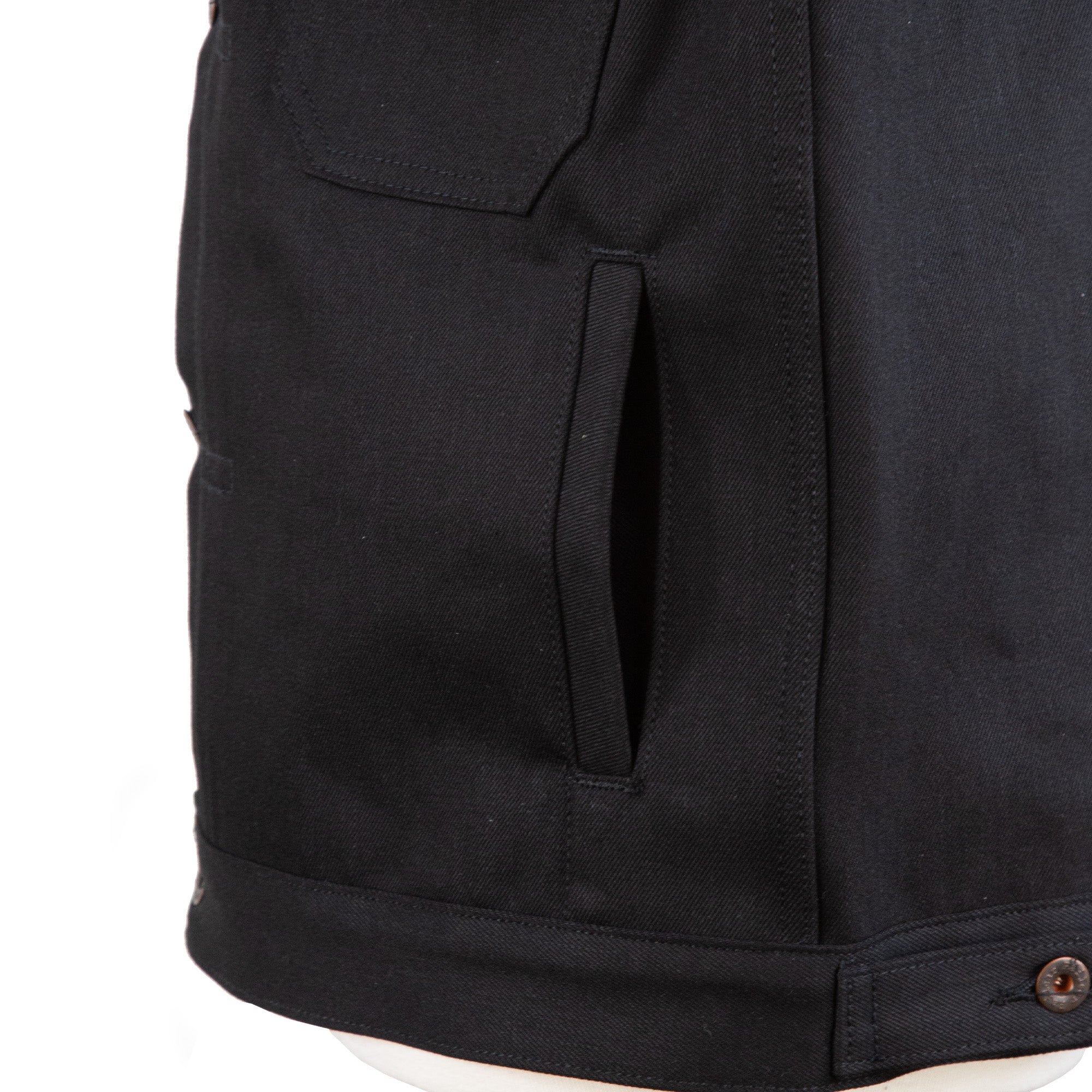 Hand Warmer Pocket Detail of Type 2 X111 13.5 Oz Double Black Selvedge Jacket