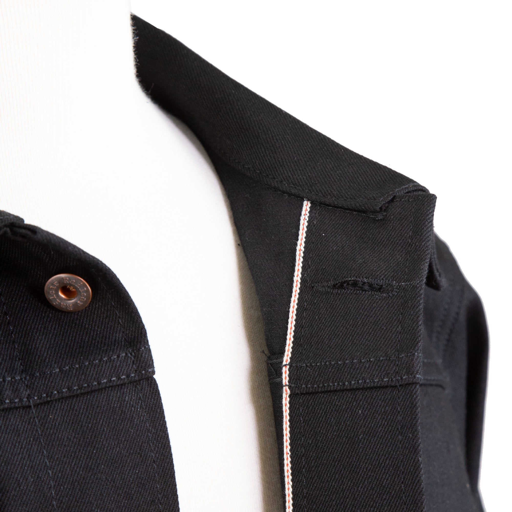 Placket Selvedge Detail of Type 2 X111 13.5 Oz Double Black Selvedge Jacket