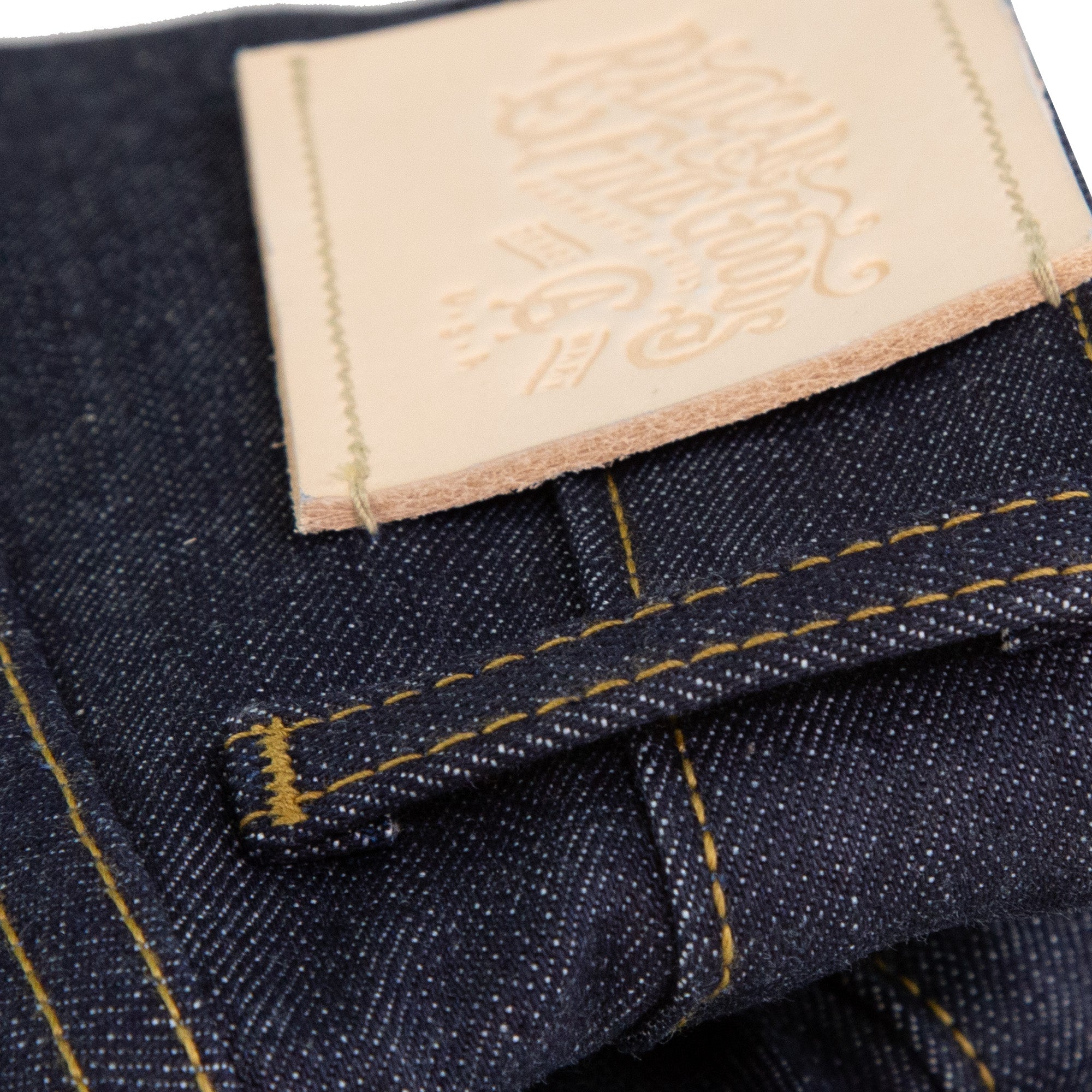 Belt Loop Detail of Spikes X110 Taper Leg 13.5 Oz Classic Indigo Selvedge