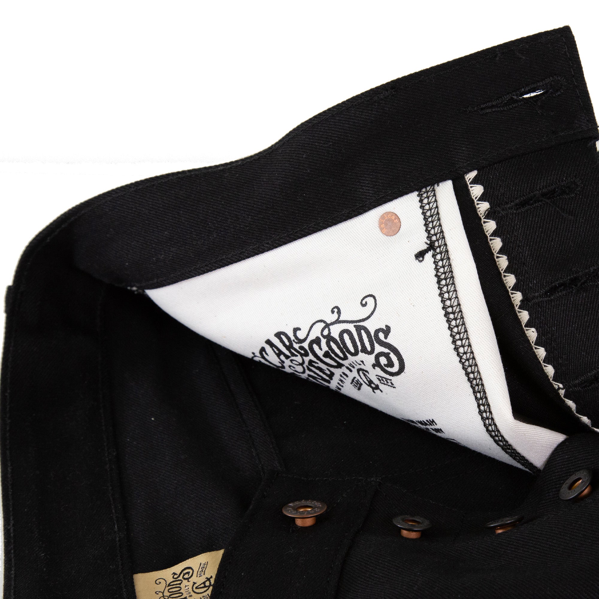 Interior Detail of Spikes X111 Taper Leg 13.5 Oz Double Black Selvedge